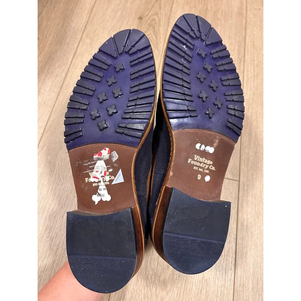 Vintage Foundry Co Mens Navy Blue Suede Monk Strap Chelsea Boots Size 9 Lug Sole